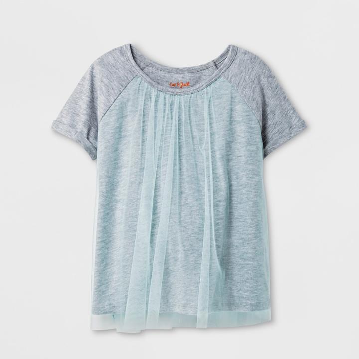 Girls' Transparency Short Sleeve Top - Cat & Jack Gray