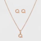 Sterling Silver Initial Q Earrings And Necklace Set - A New Day Rose Gold, Girl's, Rose Gold - Q