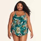 Plus Size Women's Plus Slimming Control Drapey Tankini Top - Dreamsuit By Miracle Brands Green Floral