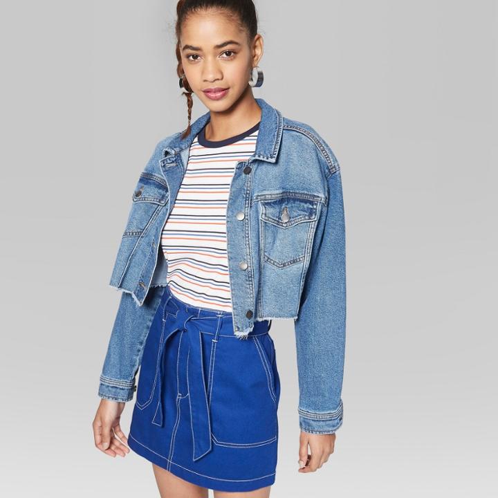 Women's Belted Contrast Stitch Utility Skirt - Wild Fable Sapphire