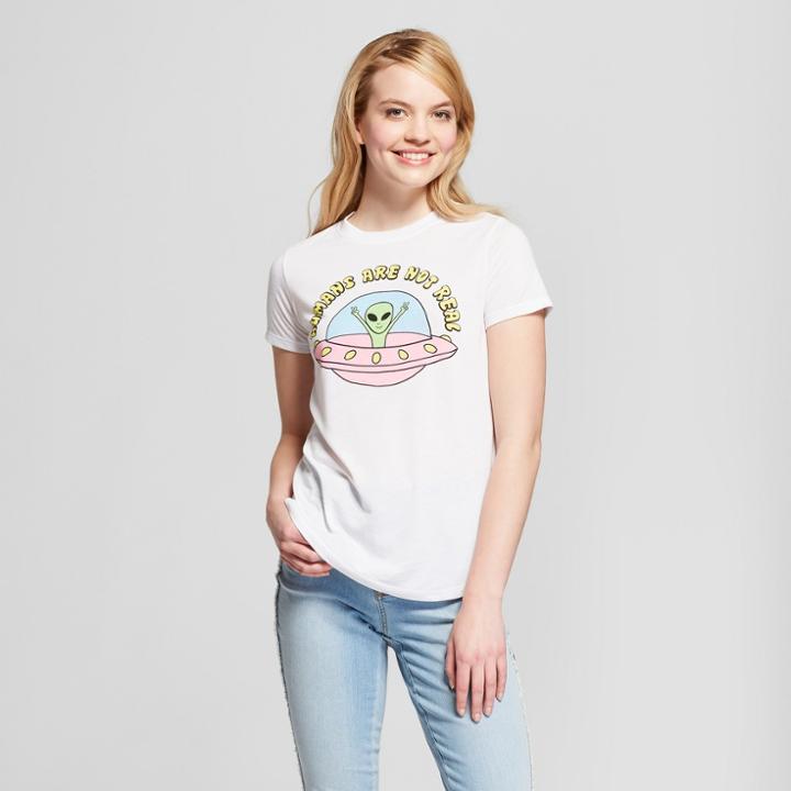 Women's Human Are Not Real Short Sleeve Scoop Neck T-shirt - Modern Lux (juniors') - White