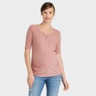 Short Sleeve Ribbed Henley Maternity Shirt - Isabel Maternity By Ingrid & Isabel Pink