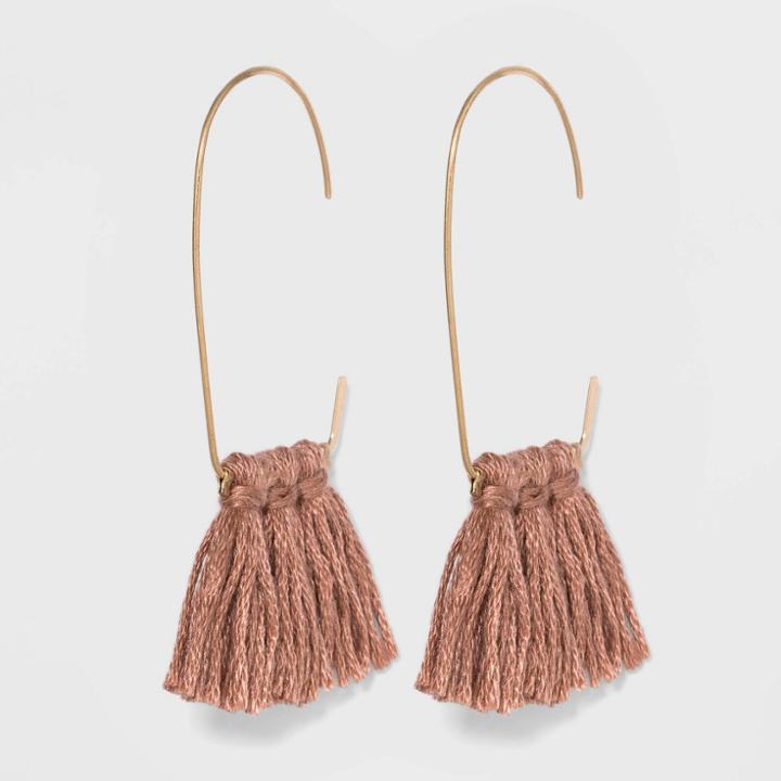 Wire U Shaped Threader And Tassel Cluster Earrings - Universal Thread Blush Pink