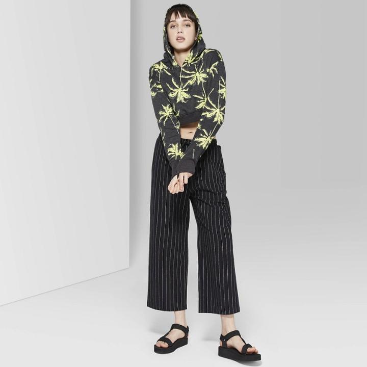 Women's Striped High-rise Cropped Pants - Wild Fable Black/white