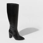 Women's Birgitte Animal Print Heeled Tall Fashion Boots - A New Day Black