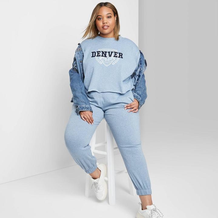 Women's Plus Size High-rise Sweatpants - Wild Fable Heather Blue 1x, Women's,