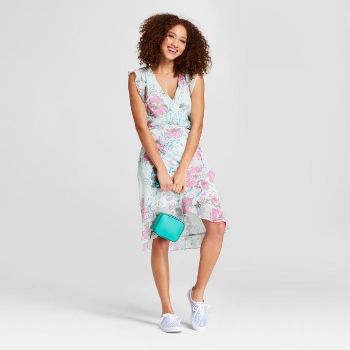 Women's Floral Print Short Sleeve Ruffle Wrap Dress - A New Day