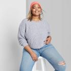 Women's Plus Size Long Sleeve Crewneck Cropped Cable Sweater - Wild Fable Gray 3x, Women's,