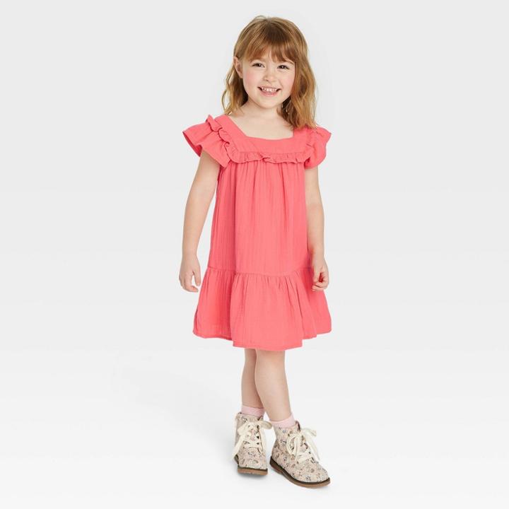 Toddler Girls' Gauze Dress - Cat & Jack Coral Pink