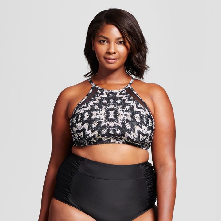 Women's Plus Size Mesh High Neck Bikini - Ava & Viv Gray Tie Dye