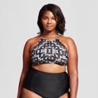 Women's Plus Size Mesh High Neck Bikini - Ava & Viv Gray Tie Dye