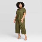 Women's Plus Size Short Sleeve Collared Utility Jumpsuit - Ava & Viv Green X, Women's
