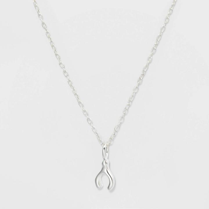 No Brand Wishbone Mini Pendant Necklace - Silver, Women's
