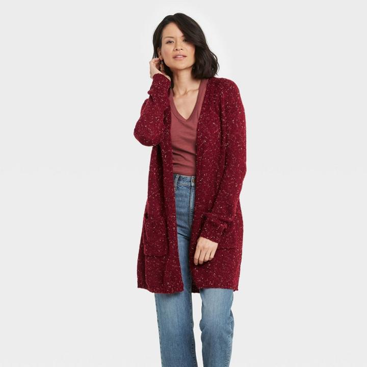 Women's Marled Open Cardigan - Knox Rose Wine