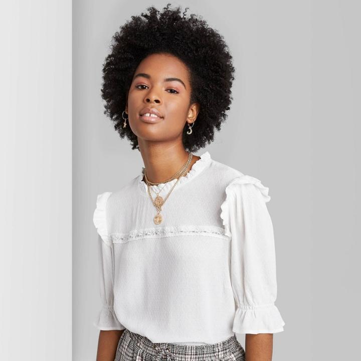 Women's Short Sleeve High Neck Boxy Top - Wild Fable Ivory