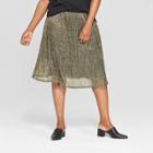 Women's Plus Size Metallic Pleated Midi Skirt - Ava & Viv Black/gold