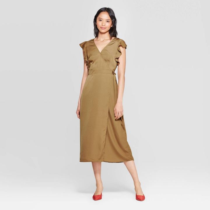 Petitewomen's Short Flutter Sleeve V-neck A Line Midi Dress - Who What Wear