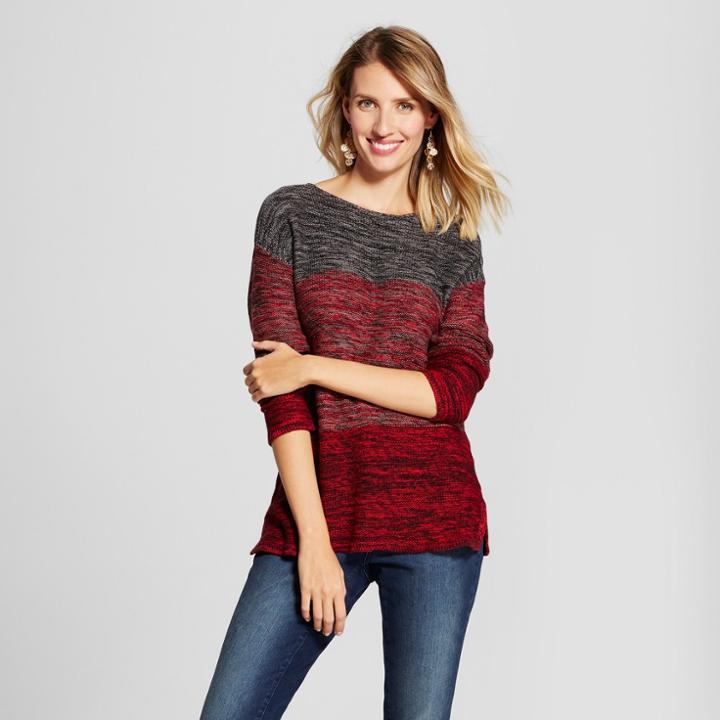 Women's Long Sleeve Spacedye Pullover Sweater - Jillian Nicole Black/red