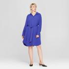 Women's Plus Size Long Sleeve Collared Shirt Dress - Prologue Blue