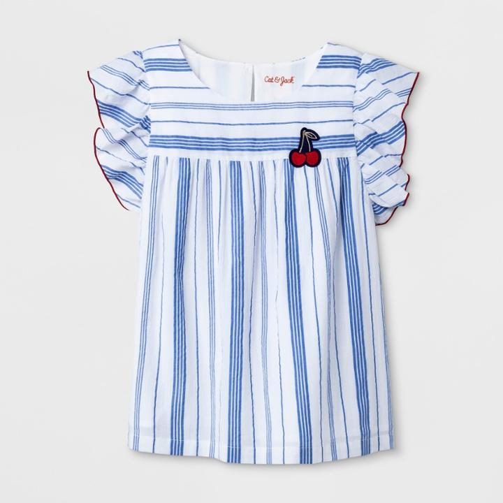 Girls' Short Sleeve Stripe Ruffle Top - Cat & Jack Blue