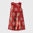 Girls' Sleeveless Flip Sequin Snowflake Dress - Cat & Jack Red