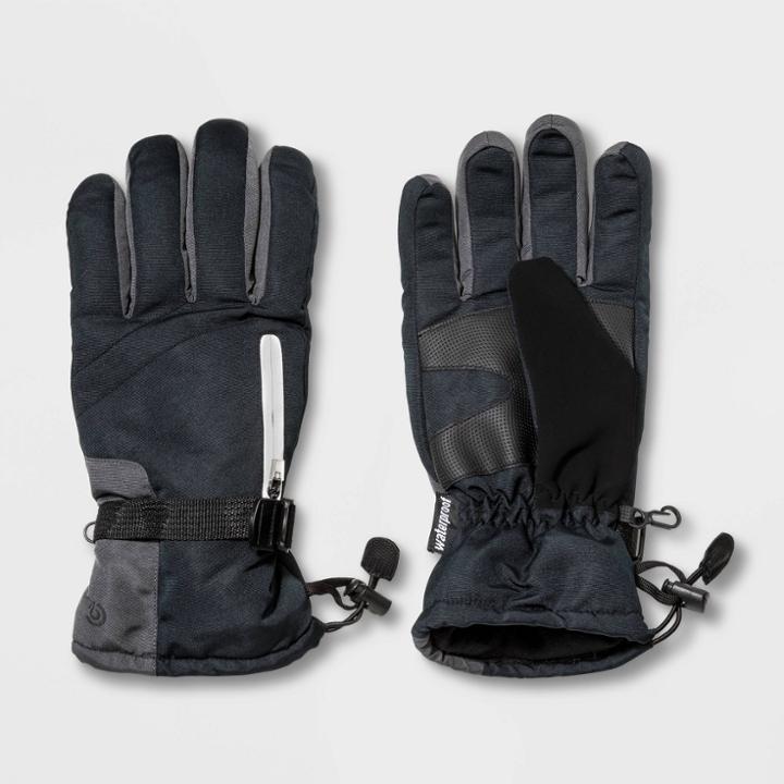 Men's Ski Glove With Reflective Zipper Pocket - C9 Champion Black L/xl, Men's, Size: