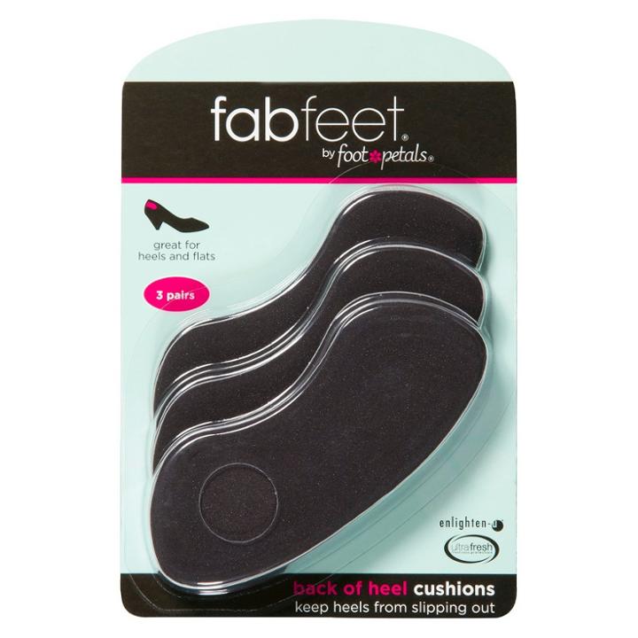 Women's Fab Feet By Foot Petals Back Of Heel Insoles Shoe Cushion Black - 3 Pairs, Adult Unisex,