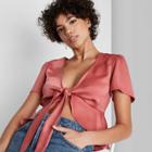 Women's Cropped Short Sleeve Tie-front Flutter Top - Wild Fable Rose