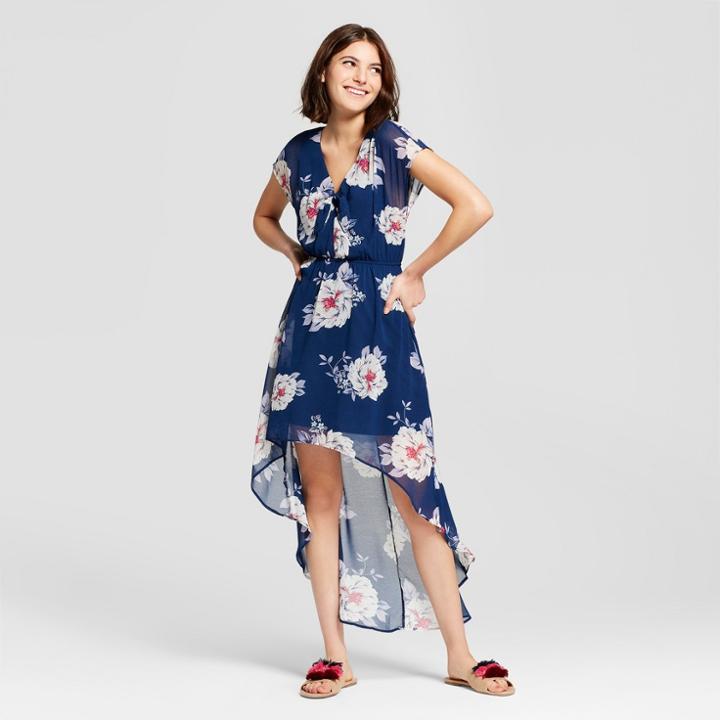 Women's Floral Tie Front Dress - Lily Star (juniors') Navy