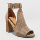 Women's Hannah Wide Width Microsuede Perf Shielded Heeled Pumps - Universal Thread Taupe (brown) 8.5w,