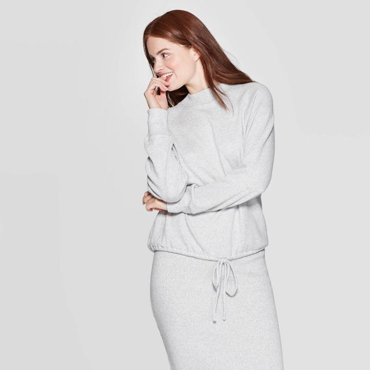 Women's Long Sleeve Mock Turtleneck Pullover - A New Day Heather Gray