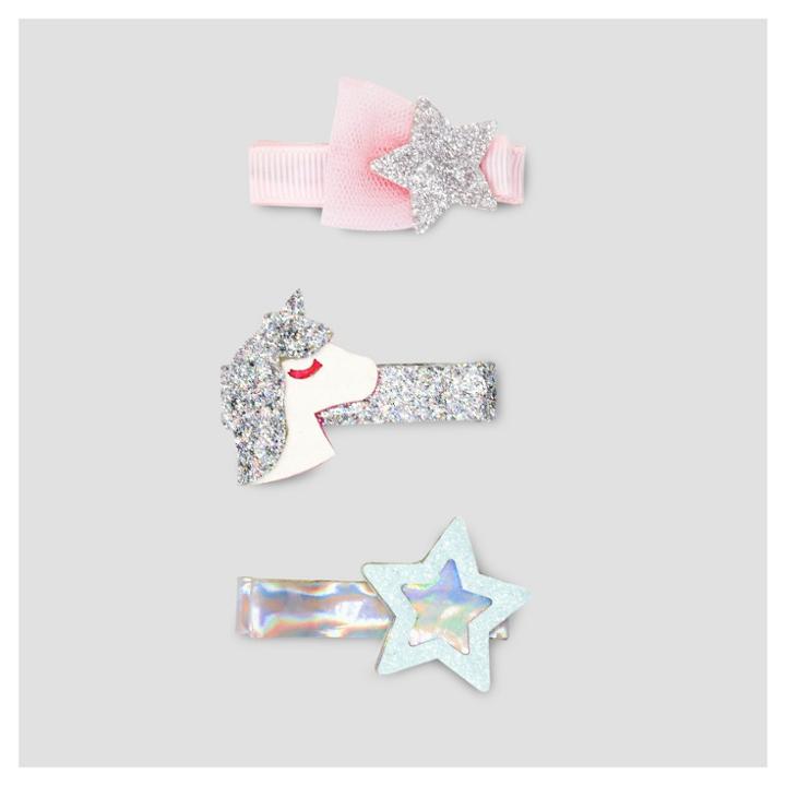 Girls' 3pk Magical Clips And Barrettes - Cat & Jack Silver/pink One Size,
