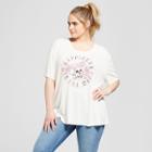 Women's Plus Size Short Sleeve Happiness Is The Way Drapey Graphic T-shirt - Fifth Sun (juniors') Ivory