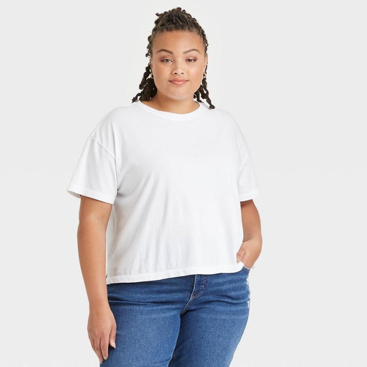 Women's Plus Size Short Sleeve Jersey Boxy T-shirt - Ava & Viv White