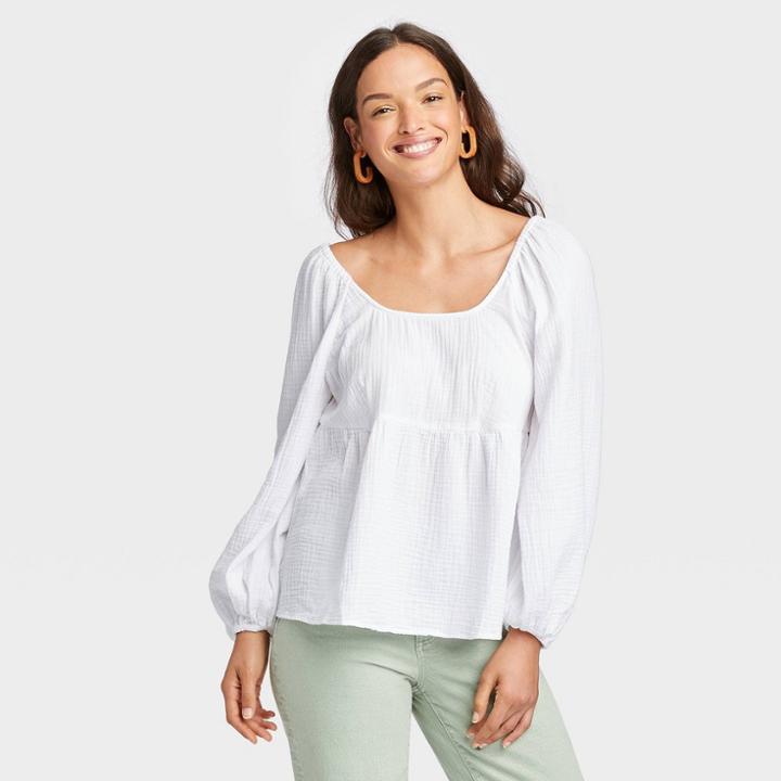 Women's Balloon Long Sleeve Peplum Top - Universal Thread White