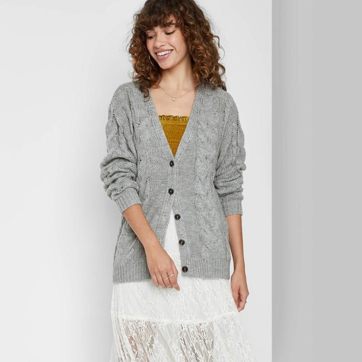 Women's Cable Knit Cardigan - Wild Fable Heather Gray