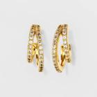 14k Gold Plated Cubic Zirconia Faux Duo Pave Hoop Earrings - A New Day Gold
