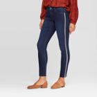 Women's Striped Mid-rise Side Skinny Jeans - Universal Thread Dark Wash 00, Women's, Dark Blue