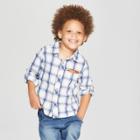 Genuine Kids From Oshkosh Toddler Boys' Plaid Long Sleeve Button-down Shirt - Blue