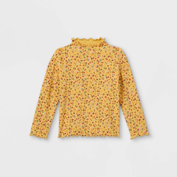 Toddler Girls' Rib Mock Neck Long Sleeve T-shirt - Art Class Gold