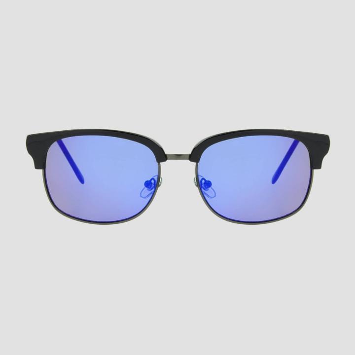 Men's Retro Browline Sunglasses With Mirrored Lenses - Original Use Purple