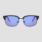 Men's Retro Browline Sunglasses With Mirrored Lenses - Original Use Purple