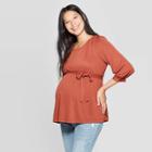 Maternity Crewneck Long Sleeve Sandwashed Top - Isabel Maternity By Ingrid & Isabel Brown