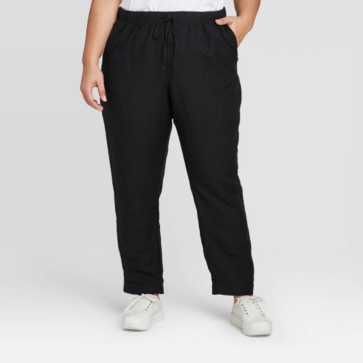 Women's Plus Size Skinny Ankle Linen Pants - A New Day Black 1x, Women's,