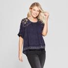 Women's Embroidered Short Sleeve Top - Knox Rose Navy