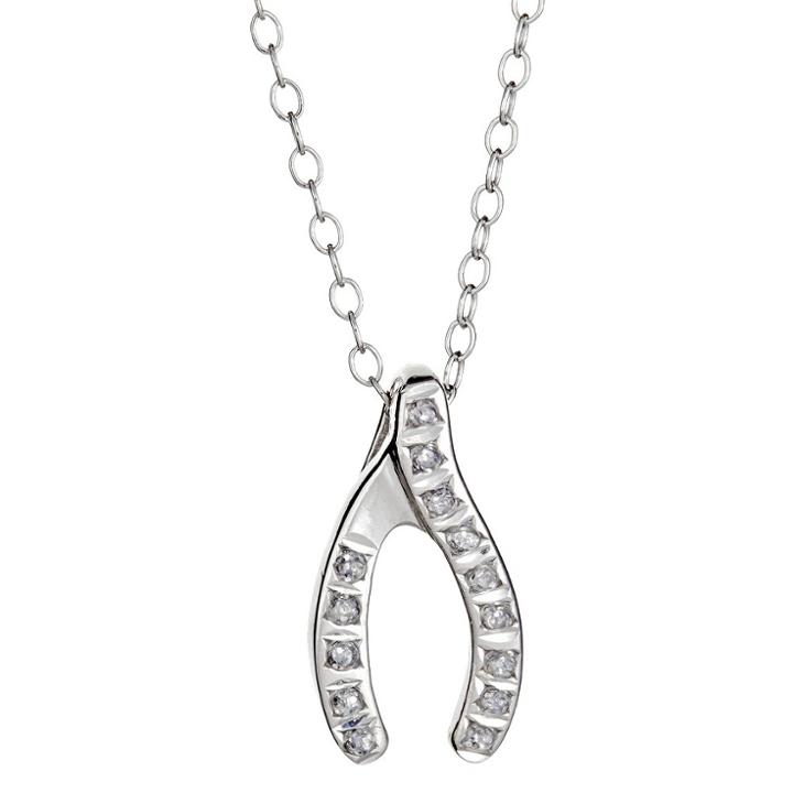 Target Sterling Silver Wishbone Pendant Necklace With Diamond Accents - White, Women's