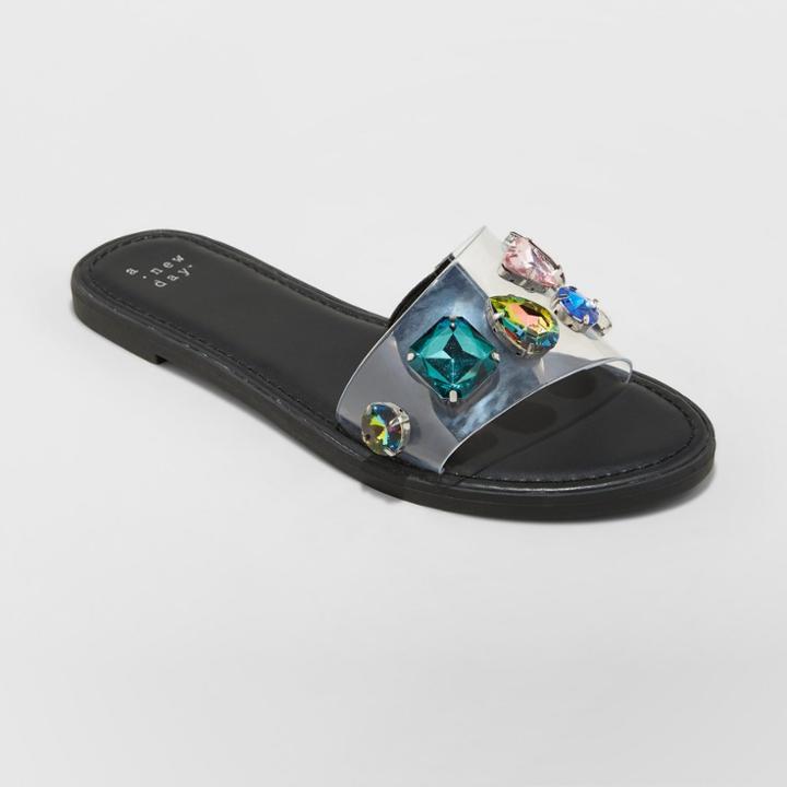 Women's Alana Gem Slide Sandals - A New Day Black