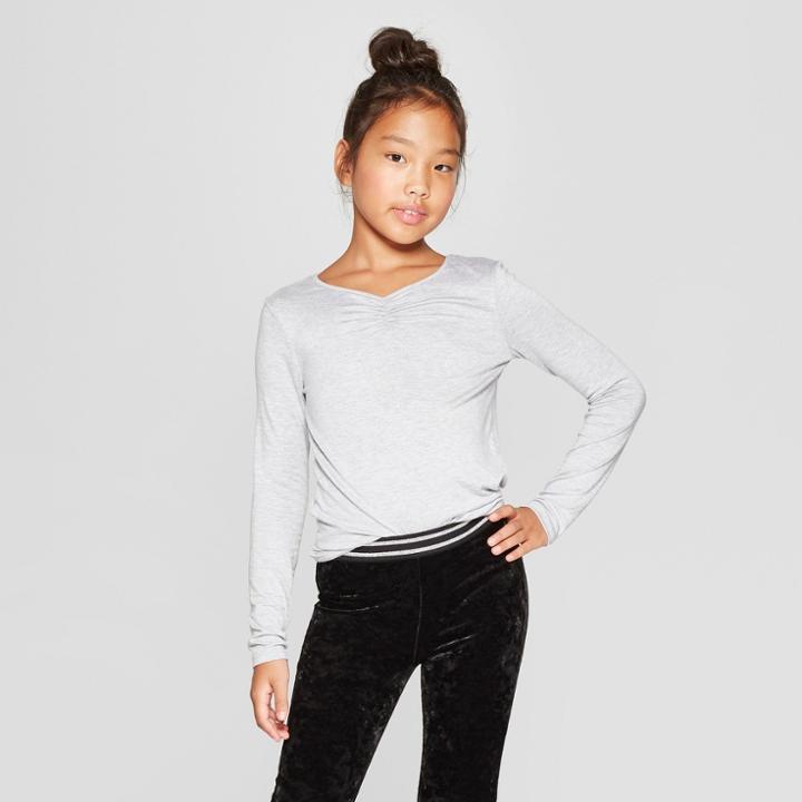 Girls' Long Sleeve Cinched Front T-shirt - Art Class Heather Gray