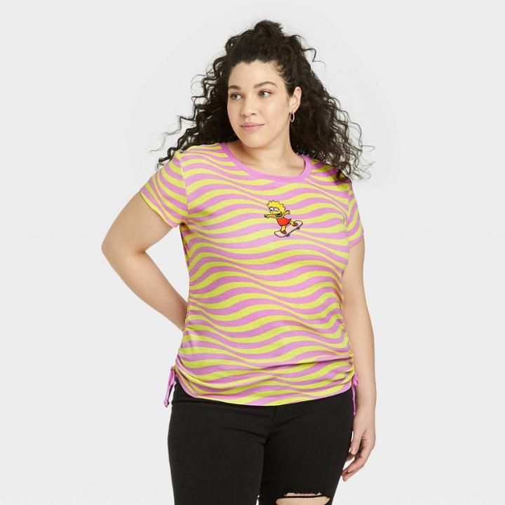 The Simpsons Women's Lisa Simpson Plus Size Synched Baby Short Sleeve Graphic T-shirt - Purple
