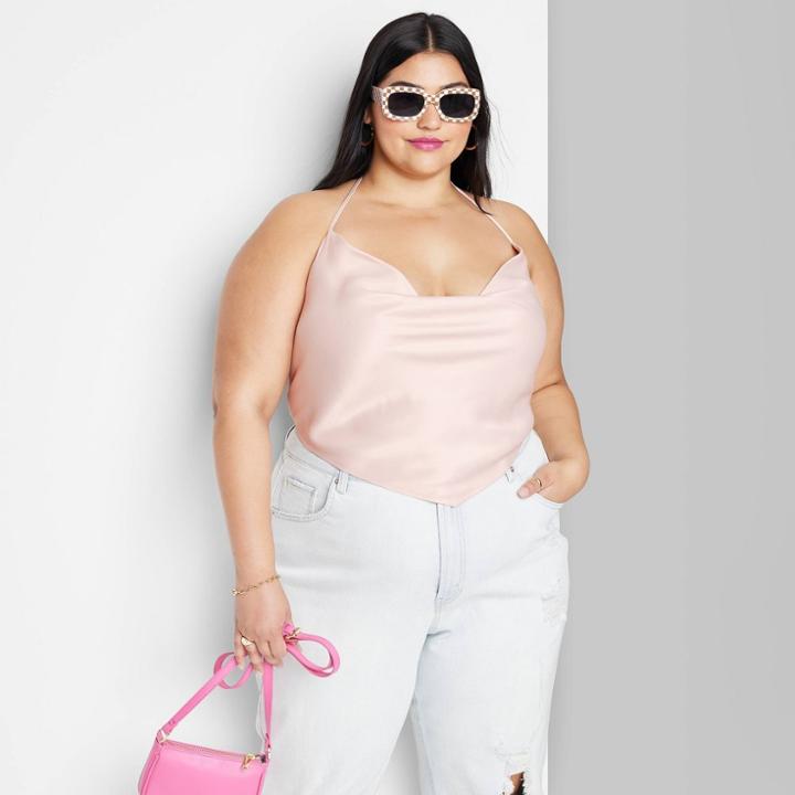 Women's Plus Size Satin Cowl Neck Scarf Halter Top - Wild Fable Blush